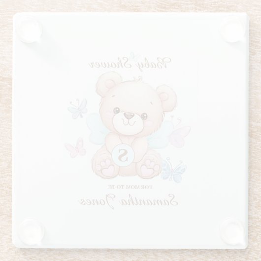 Personalisierter Glass-Untersetzer mit Babydusche Glasuntersetzer (Rückseite)