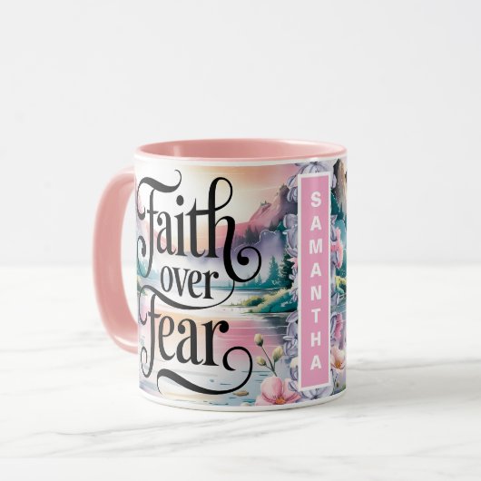 Personalisierter Glaube über Angst Christliche Fra Tasse (Vorderseite Links)