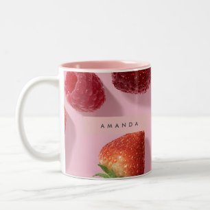 Personalisierter Glitter Erdbeere & Himbeere Zweifarbige Tasse