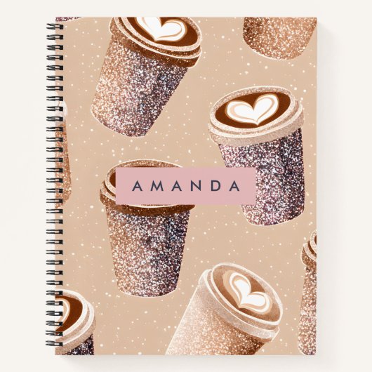 Personalisierter Glitter-Kaffeebecher Latte Art Notizblock (Vorderseite)