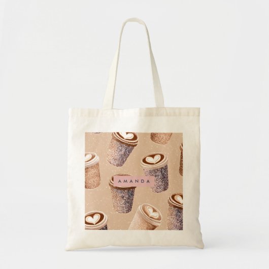 Personalisierter Glitter-Kaffeebecher Latte Art Tragetasche (Vorne)