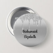 Personalisierter Glitter-Silber-Brautjungfer Button (Vorne & Hinten)