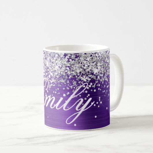 Personalisierter Glitzer Amethyst Foil Kaffeetasse (VorderseiteRechts)