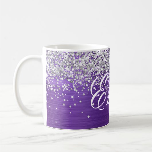 Personalisierter Glitzer Amethyst Foil Kaffeetasse (Links)