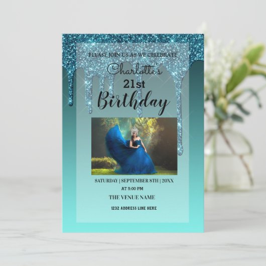 Personalisierter Glitzer Einladung (Stehend Vorderseite)