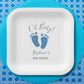 Personalisierter Glitzer Feet Blue Baby Dusche Squ Pappteller