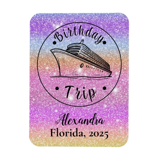 Personalisierter Glitzer Geburtstagsreise Kreuzfah Magnet (Vertikal)