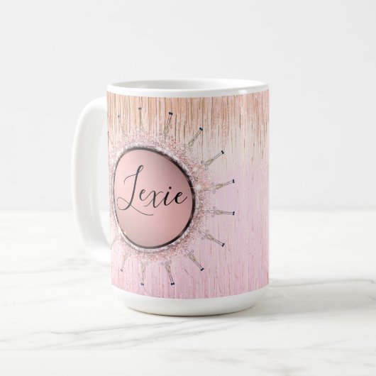 Personalisierter Glitzer Mandala Rosa Mattiertes G Kaffeetasse (Vorderseite Links)