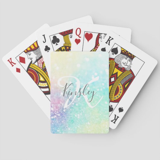 Personalisierter Glitzer Pastel Bokeh Pattern Spielkarten (Rückseite)
