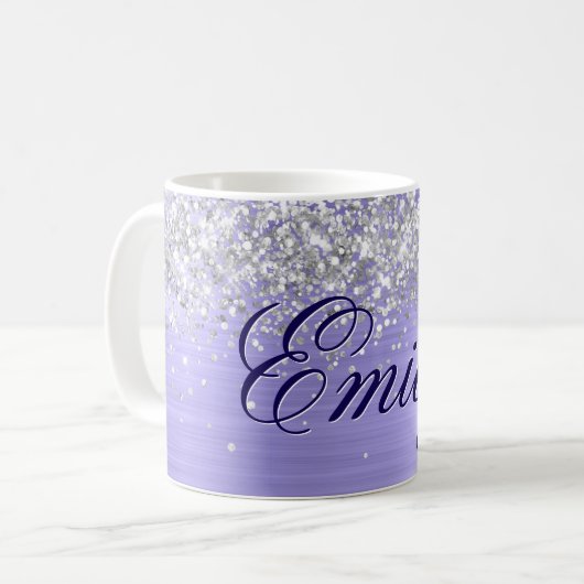 Personalisierter Glitzer Periwinkle Foil Kaffeetasse (Vorderseite Links)