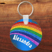 Personalisierter Glitzer Regenbogen und Blau Schlüsselanhänger (Vorderseite)