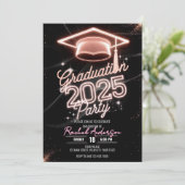 Personalisierter Glitzer Rosa Abendessen Abschluss Einladung (Stehend Vorderseite)