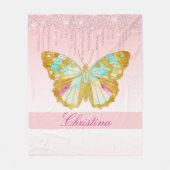 Personalisierter Glitzer Rosa Aquamariner Schmette Fleecedecke (Vorderseite)