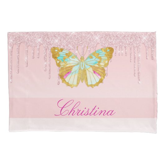 Personalisierter Glitzer Rosa Aquamariner Schmette Kissenbezug (Vorderseite)