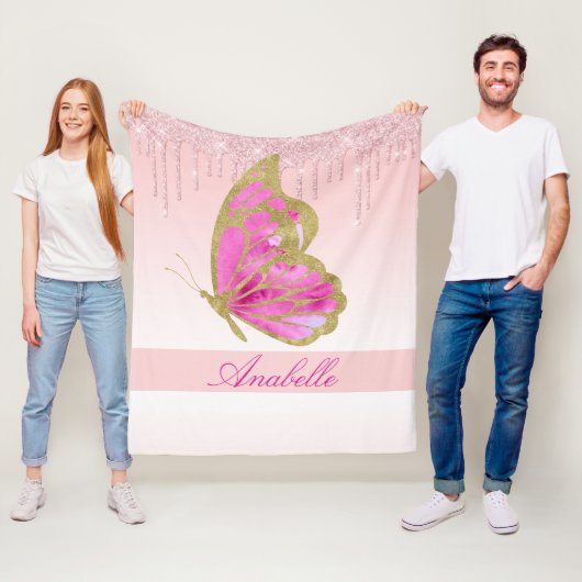 Personalisierter Glitzer Rosa Schmetterling Fleecedecke (Beispiel)