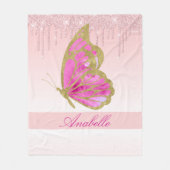 Personalisierter Glitzer Rosa Schmetterling Fleecedecke (Vorderseite)