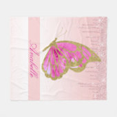 Personalisierter Glitzer Rosa Schmetterling Fleecedecke (Vorderseite (Horizontal))