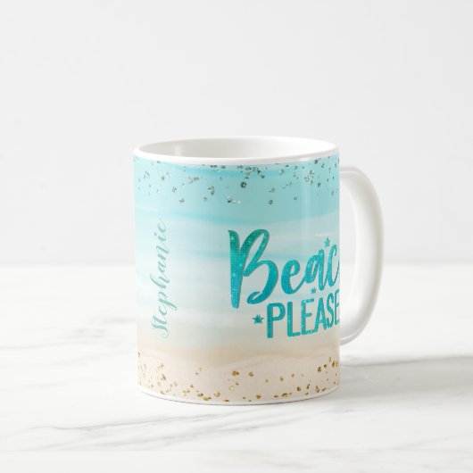 Personalisierter Glitzer Strand Bitte Kaffeetasse (VorderseiteRechts)