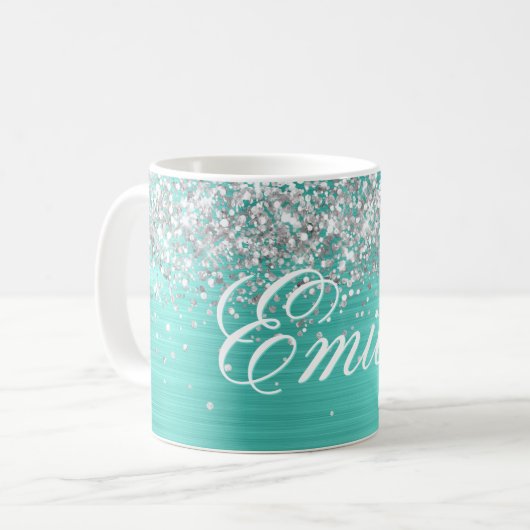 Personalisierter Glitzer Türkis Foil Kaffeetasse (Vorderseite Links)