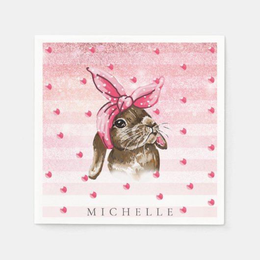 Personalisierter Glitzer von Bunny Hand Serviette (Vorderseite)