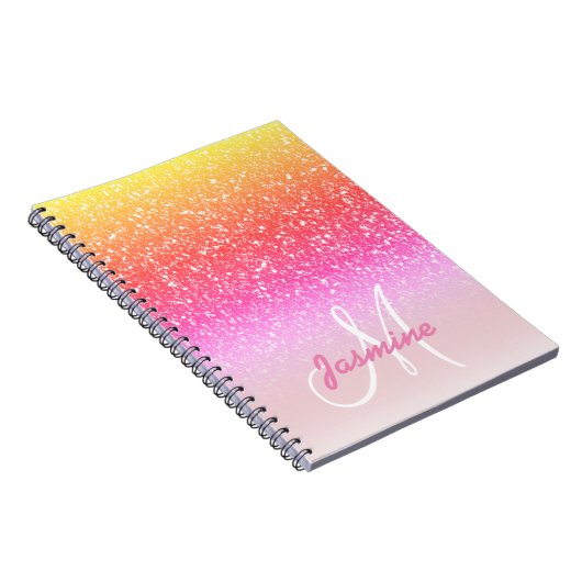 Personalisierter Glitzern von Girly Rainbow Glitze Notizblock (Rechte Seite)