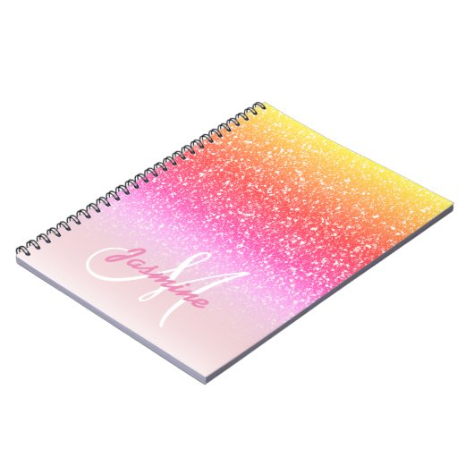 Personalisierter Glitzern von Girly Rainbow Glitze Notizblock (Linke Seite)