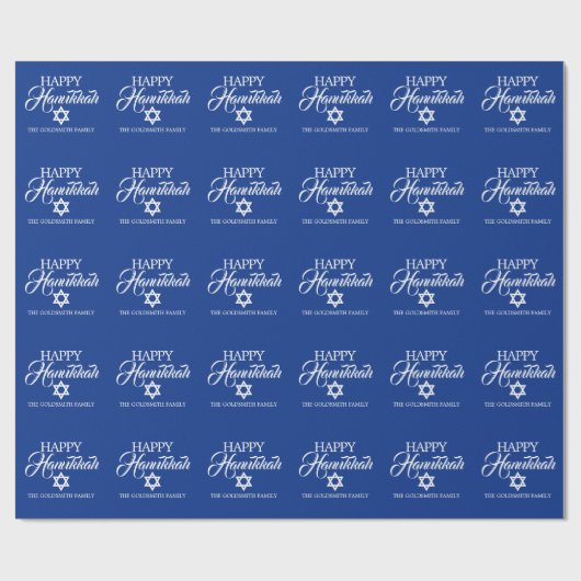 Personalisierter GLÜCKLICHER blauer Davidsstern Geschenkpapier (Flach)