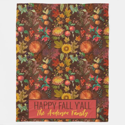 Personalisierter glücklicher Herbst Y'all Botanisc Fleecedecke (Vorderseite)