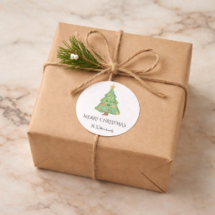 Personalisierter glücklicher Weihnachtsbaum-Doodle Runder Aufkleber