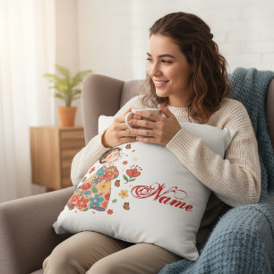 Personalisierter Glückliches Mädchen Floraler Unor Kissen