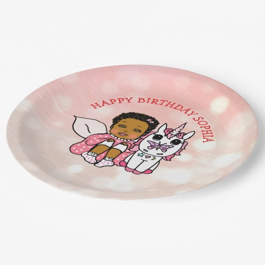 Personalisierter Glückwunsch zum Geburtstag Fairy Pappteller (Schrägansicht)
