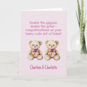Personalisierter Glückwunschbär für Zwillinge Baby Karte