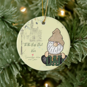 Personalisierter Gnom-Vater Grüner Vintage-Gesch Keramik Ornament