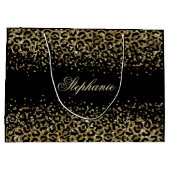 Personalisierter Gold Black Leopard Print Glitzer Große Geschenktüte (Rückseite)