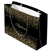 Personalisierter Gold Black Leopard Print Glitzer Große Geschenktüte (Rückseite Schrägansicht)