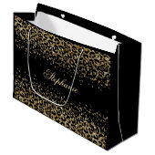 Personalisierter Gold Black Leopard Print Glitzer Große Geschenktüte (Vorderseite Schrägansicht)