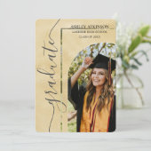 Personalisierter Gold Foil Glitzer Foto Abschluss Einladung (Stehend Vorderseite)