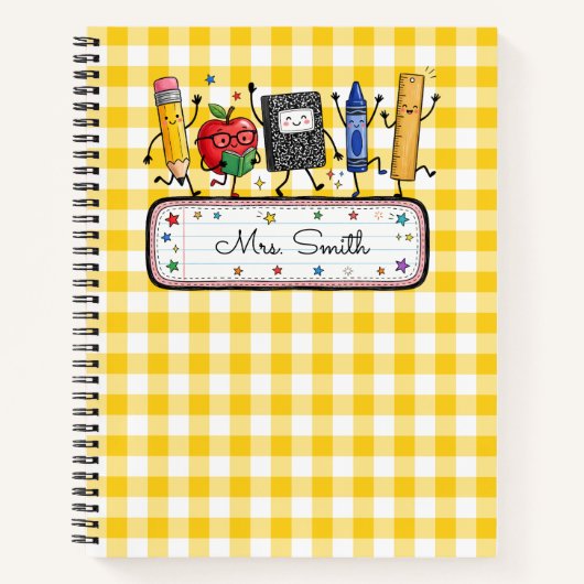 Personalisierter Gold-Gingham-Lehrer Notizblock (Vorderseite)