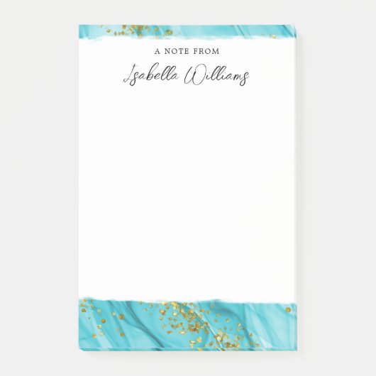 Personalisierter Gold Glitzer Blaue Farbe Post-it Klebezettel (Vorderseite)