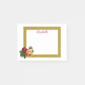 Personalisierter Gold-Glitzer-Border mit Rose Post-it Klebezettel (Vorderseite)