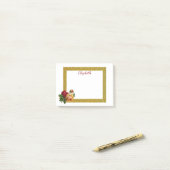 Personalisierter Gold-Glitzer-Border mit Rose Post-it Klebezettel (Auf Schreibtisch)