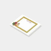 Personalisierter Gold-Glitzer-Border mit Rose Post-it Klebezettel (angewinkelt)