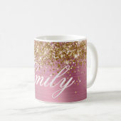 Personalisierter Gold Glitzer Hellrosa Folie Kaffeetasse (VorderseiteRechts)