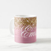 Personalisierter Gold Glitzer Hellrosa Folie Kaffeetasse (Vorderseite Links)