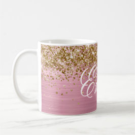 Personalisierter Gold Glitzer Hellrosa Folie Kaffeetasse
