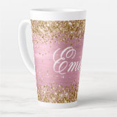 Personalisierter Gold Glitzer Hellrosa Folie Milchtasse (Linke Ecke)