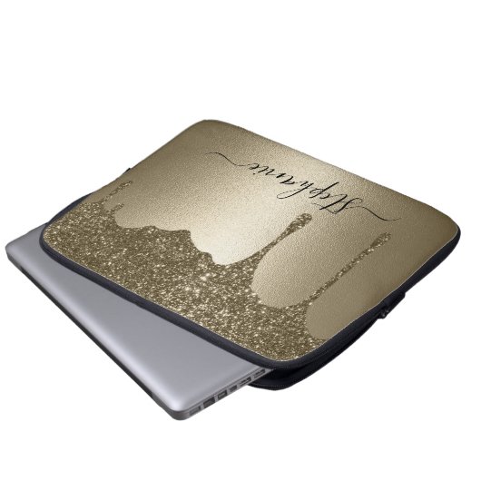 Personalisierter Gold Glitzer Tropfen Notebook-Sie Laptopschutzhülle (Vorne Knopf)