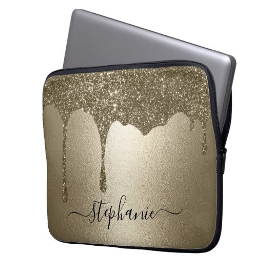 Personalisierter Gold Glitzer Tropfen Notebook-Sie Laptopschutzhülle (Vorderseite Links)