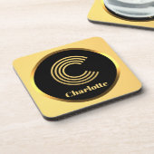 Personalisierter Gold-Mit Monogramm Buchstabe C Getränkeuntersetzer (Linke Seite)