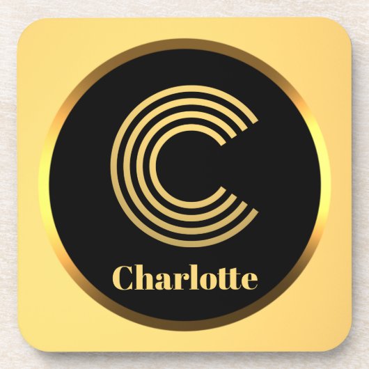 Personalisierter Gold-Mit Monogramm Buchstabe C Getränkeuntersetzer (Vorderseite)